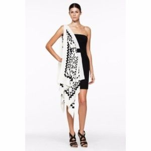 BCBG One-Shoulder Printed-Scarf Dress
